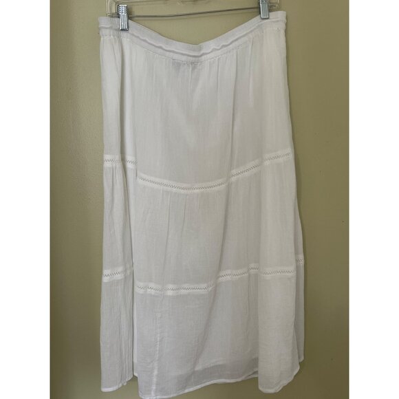 Talbots White Plus Size  D Cotton Boho Tired Skirt With Tassels Beachy Lagenlook - Picture 7 of 9